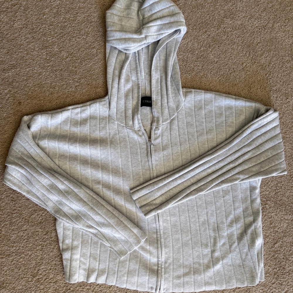 Cyrus Light Gray Hooded Zip Knit Sweater